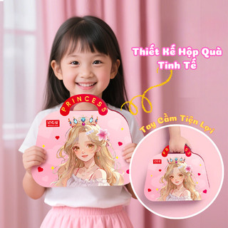 Sticker Trang Điểm Công Chúa 3in1 Cho Bé Gái - Hộp Tô Màu, Đính Đá, Trang Trí DIY Hình Túi Xách Dễ Thương, Quà Tặng Bé