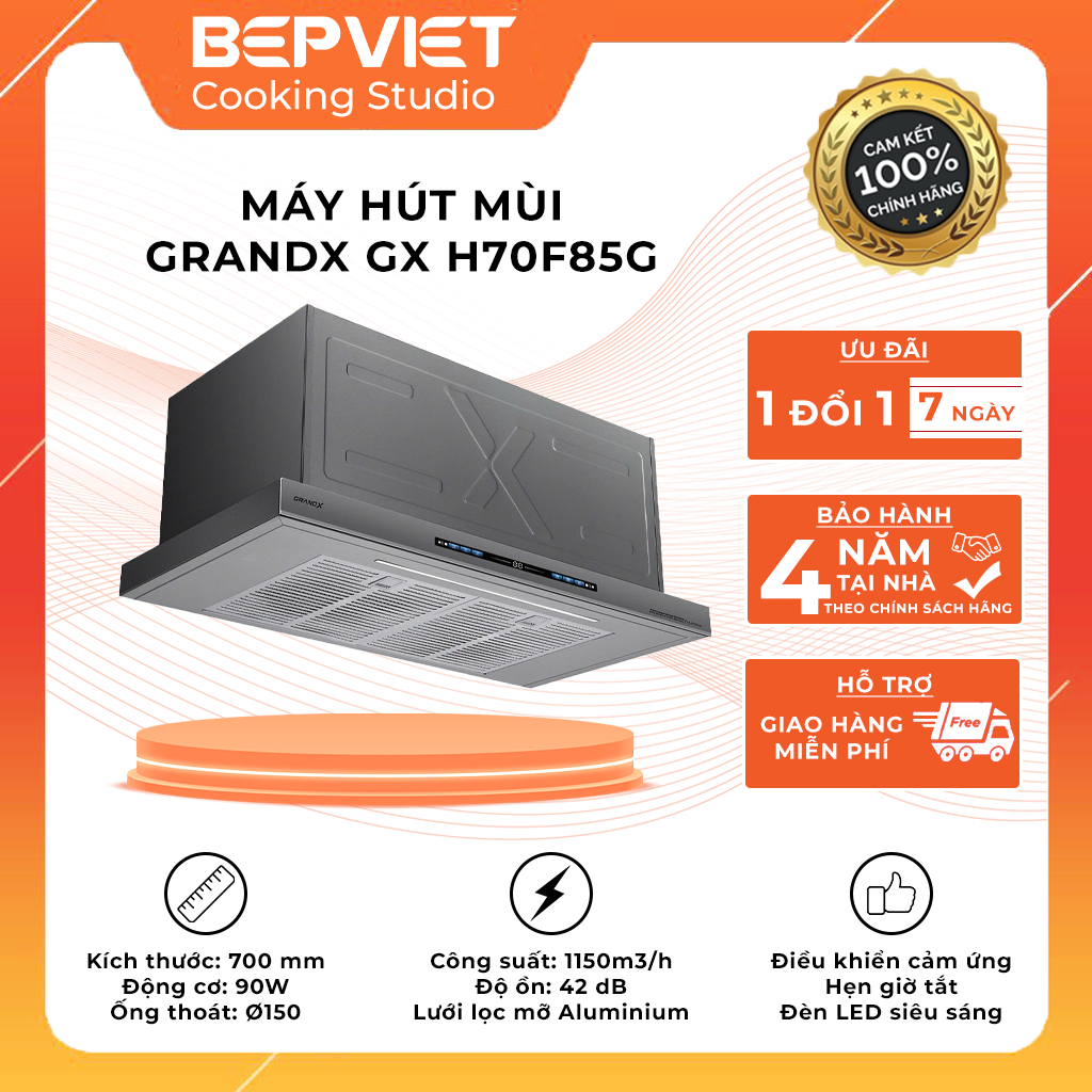 Máy hút mùi âm tủ vẫy tay GrandX GX H70F85B/H70F85G [Động cơ BLDC, Sâu 350mm]