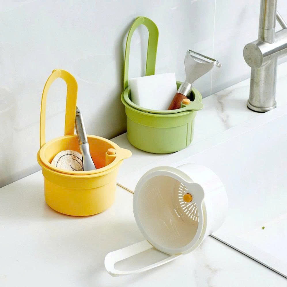 Rổ Lọc Rác Bồn Rửa Bát Treo Thành Chậu Có Nút Nhấn Thông Minh, Giỏ Lọc Thức Ăn Thừa Nhựa Cao Cấp Thoát Nước Nhanh