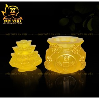 Bộ 3 Hũ Đựng Muối Gạo Nước Lưu Ly Mờ - Bộ Đại Bi - Cao 7,5cm - Màu Vàng