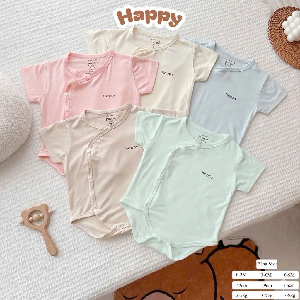 Combo 3 Bộ Body Chip Cộc Tay Sơ Sinh Happy  Chất Vải Petit Bamboo Thấm Hút, Co Giãn Tốt Cho Bé 3-9Kg