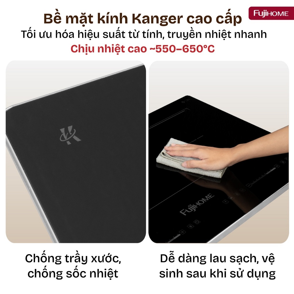 Bếp từ đôi lắp âm 4400W nấu nhanh tiết kiệm điện, Nhập Khẩu FUJIHOME IC2622 mặt kính Kanger