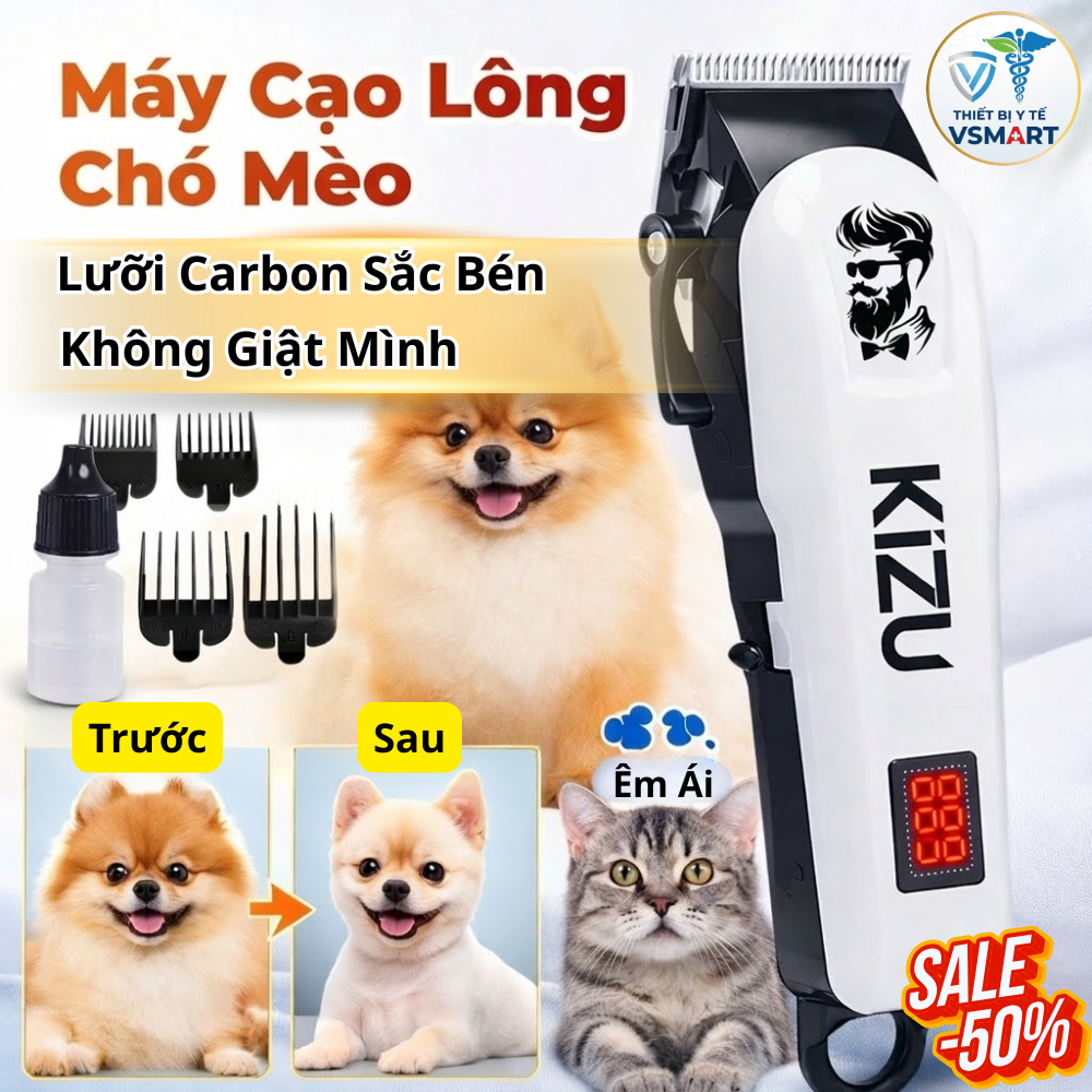 Tông Đơ Cắt Lông Chó Kizu K879, Máy Cạo Lông Thú Cưng Ít Ồn, Sạc Pin, Lưỡi Sắc Bén Grooming Tại Nhà