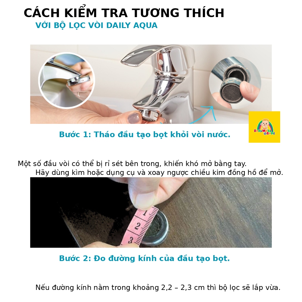 Đầu Lọc Nước Vòi Rửa DailyAqua Premium Tap Filter 6.8cm Lọc Nước Cho Vòi 22–23mm| Babymall & Care