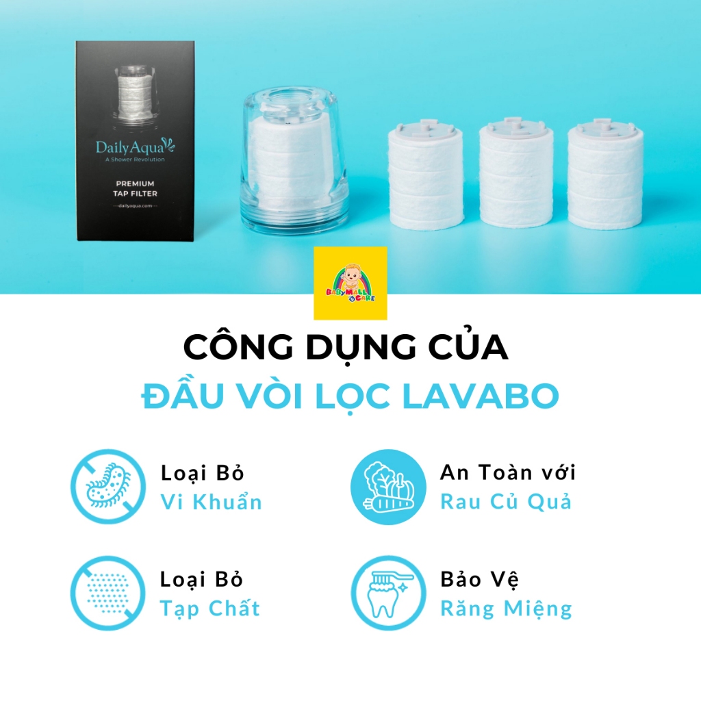 Đầu Lọc Nước Vòi Rửa DailyAqua Premium Tap Filter 6.8cm Lọc Nước Cho Vòi 22–23mm| Babymall & Care
