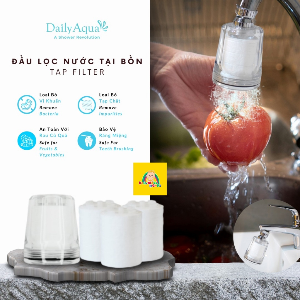 Đầu Lọc Nước Vòi Rửa DailyAqua Premium Tap Filter 6.8cm Lọc Nước Cho Vòi 22–23mm| Babymall & Care