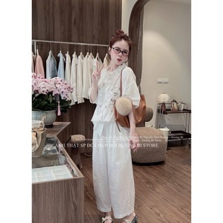 MIMI CLOTHING -Bộ Đồ Nữ Áo Trắng Thêu Hoa Phong Cách Tiểu Thư Hàn Quốc