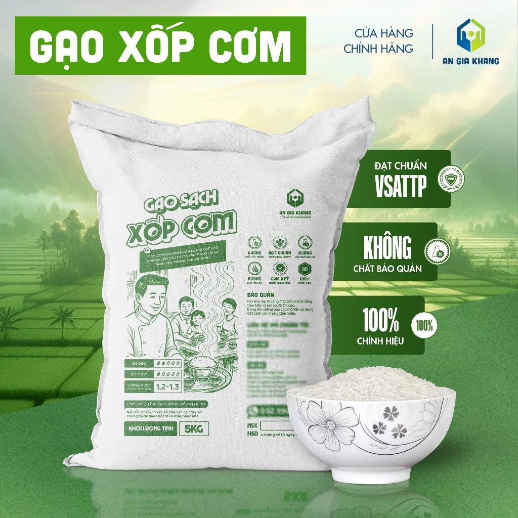 Gạo Xốp Cơm AGKF (An Gia Khang Food) - Xốp Mềm (Túi 5kg)