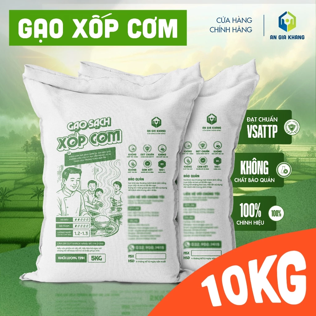[Túi 10KG] Gạo Xốp Cơm AGKF (An Gia Khang Food) - Xốp Mềm