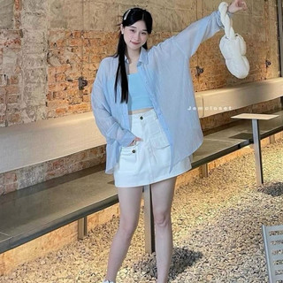 Set váy kaki có lót , áo thun gân áo khoác tơ gân thời trang nữ áo lót 2 dây quần dài phối túi hộp kèm khoác dài tay