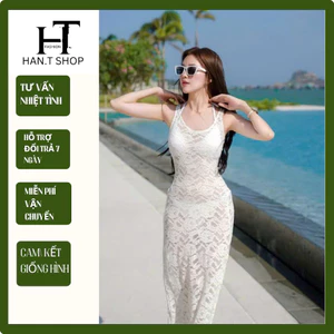 Sét 3 món áo bra có mút ngực,quần bikini hai lớp kèm ĐẦM REN DÀI TRẮNG chuẩn hình Duyên dáng HAN.T SHOP