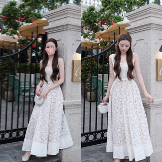 MIMI CLOTHING -Váy Maxi Ren Trắng Nữ Tính Dự Tiệc Sang Trọng