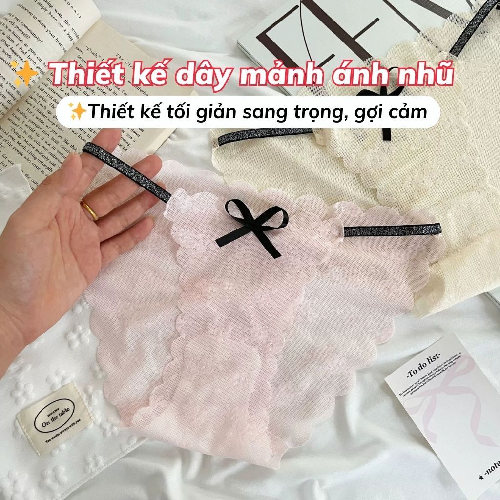 Quần lót nữ ren lưới sang trọng đáy lót lưới thoáng khí dây mảnh ánh nhũ viền lượn sóng LANIXA L1006