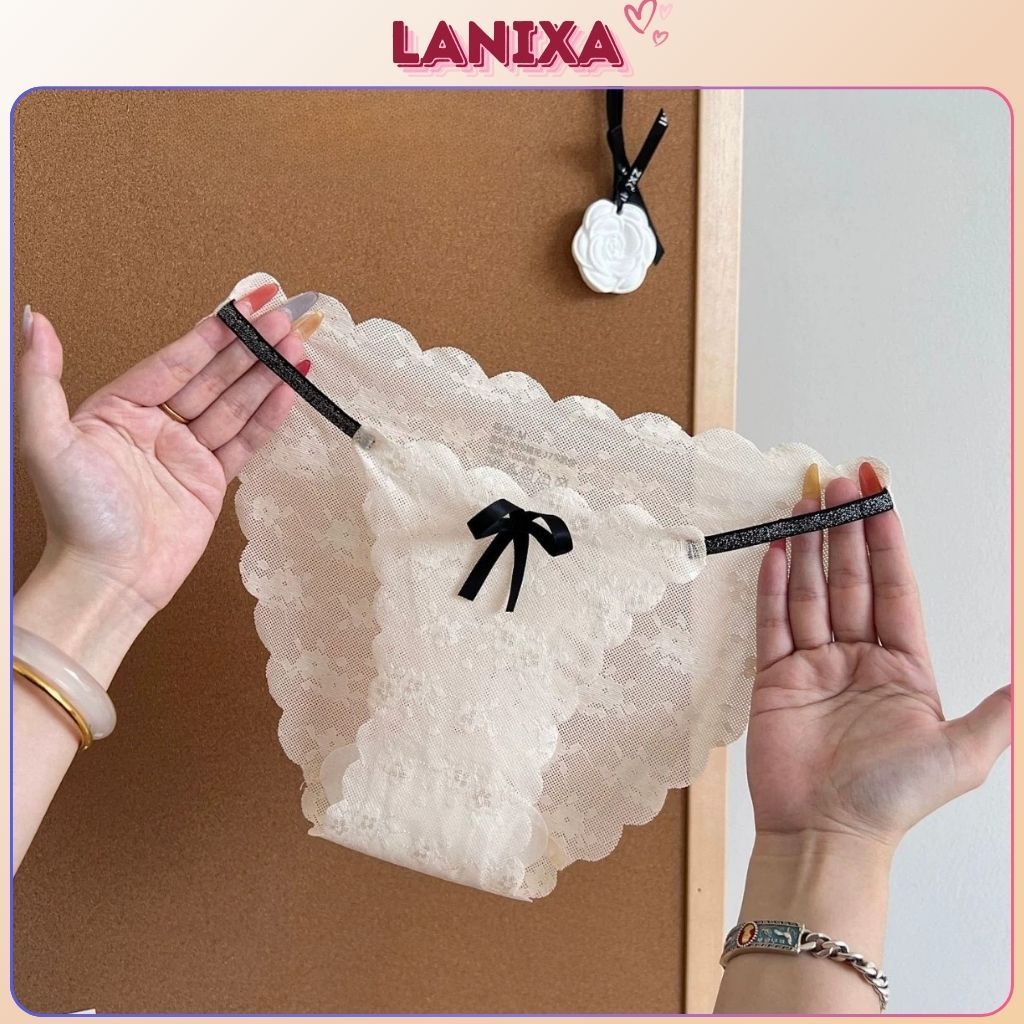 Quần lót nữ ren lưới sang trọng đáy lót lưới thoáng khí dây mảnh ánh nhũ viền lượn sóng LANIXA L1006