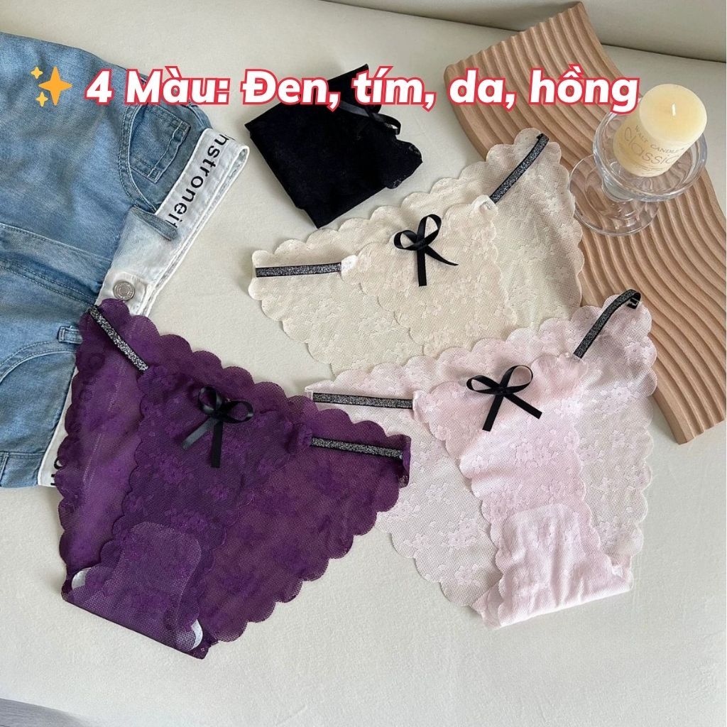 Quần lót nữ ren lưới sang trọng đáy lót lưới thoáng khí dây mảnh ánh nhũ viền lượn sóng LANIXA L1006
