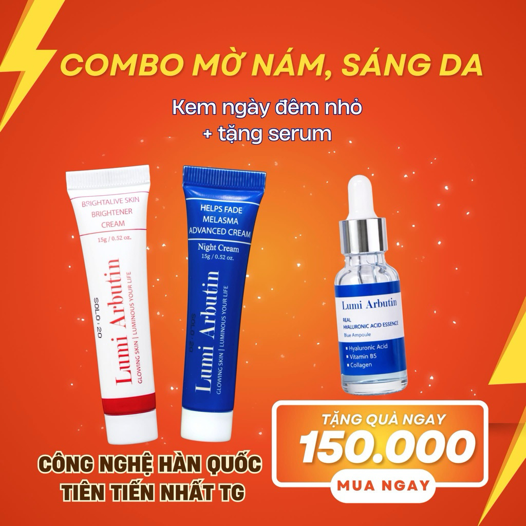 Combo Kem Ngày Đêm Lumi Arbutin Giảm Nám – Tặng Serum HA Phục Hồi Da, Dưỡng Sáng Mờ Thâm