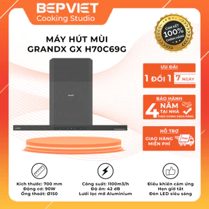 Máy Hút Mùi Grandx GX H70C69G [Công nghệ Eco Green, Động cơ Smart Inverter BLDC 90W, Điều khiển cảm ứng 5 mức]
