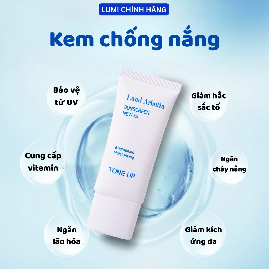 Kem Chống Nắng Lumi Arbutin Tone Up – Bảo Vệ Da, Dưỡng Ẩm Và Nâng Tông Nhẹ 30gr