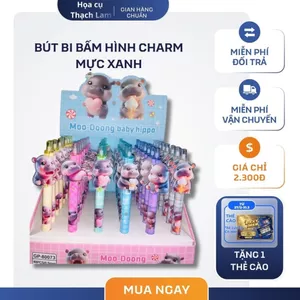 Bút bi bấm Charm Hà Mã Moo-Doong Baby Hippo mực xanh dễ thương – bút học sinh