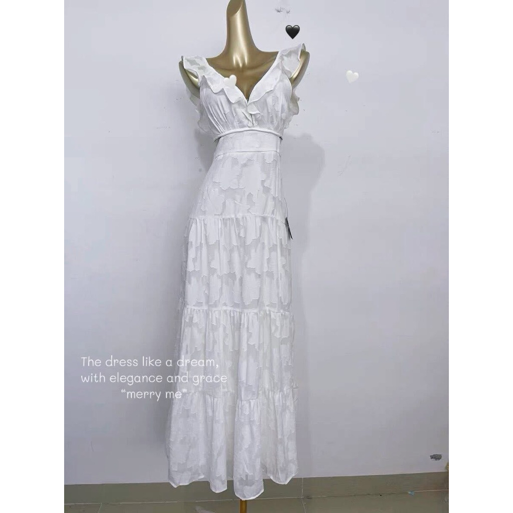 Lulus | Đầm maxi hoa nổi cao cấp hai lớp khoe lưng gợi cảm tôn dáng đi biển đi tiệc đều xinh