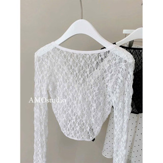 LT - Áo khoác ren nữ dài tay cadigan ren mỏng một lớp, khoác lửng sexy free size 1599