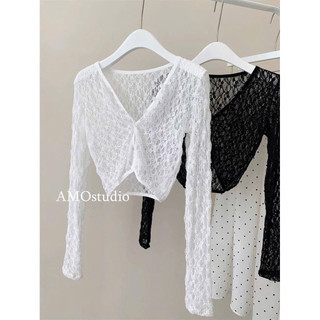 LT - Áo khoác ren nữ dài tay cadigan ren mỏng một lớp, khoác lửng sexy free size 1599