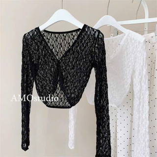 LT - Áo khoác ren nữ dài tay cadigan ren mỏng một lớp, khoác lửng sexy free size 1599