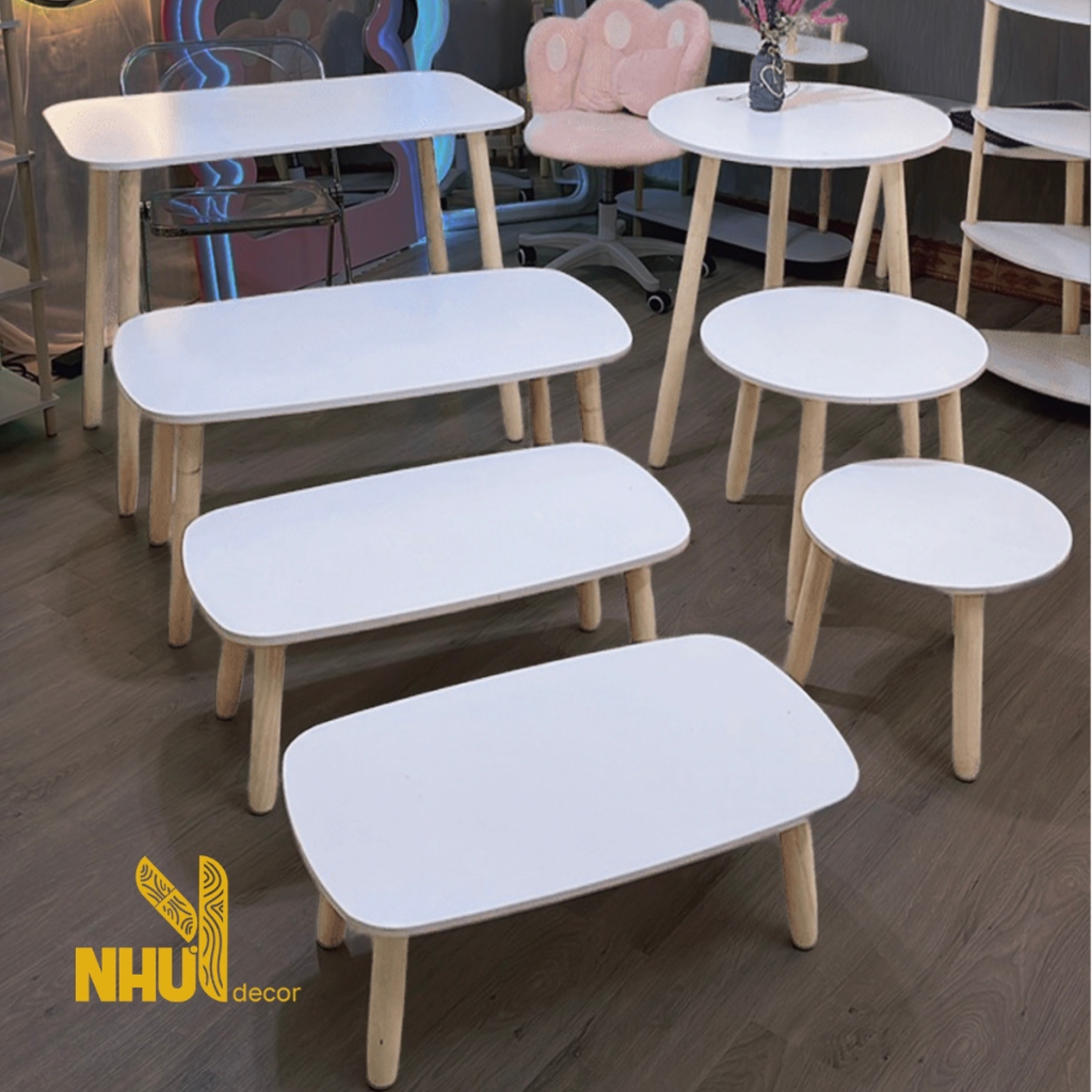 Bàn trà sofa bệt, bàn tròn cafe, bàn làm việc decor chân gỗ tự nhiên, lắp ráp 30s siêu đơn giản chắc chắn