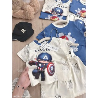 Bộ Bé Trai Cotton Co Giãn 4 Chiều Hình Siêu Anh Hùng – Đồ Hè Thoáng Mát Cho Bé 9–26kg