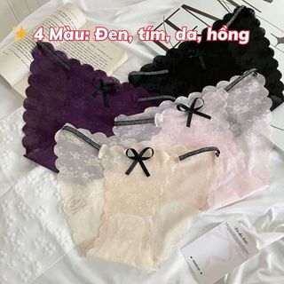 Quần lót nữ ren lưới viền lượn sóng xinh xắn gợi cảm quyến rũ dây mảnh đính nơ đáng yêu DEVARI L1006