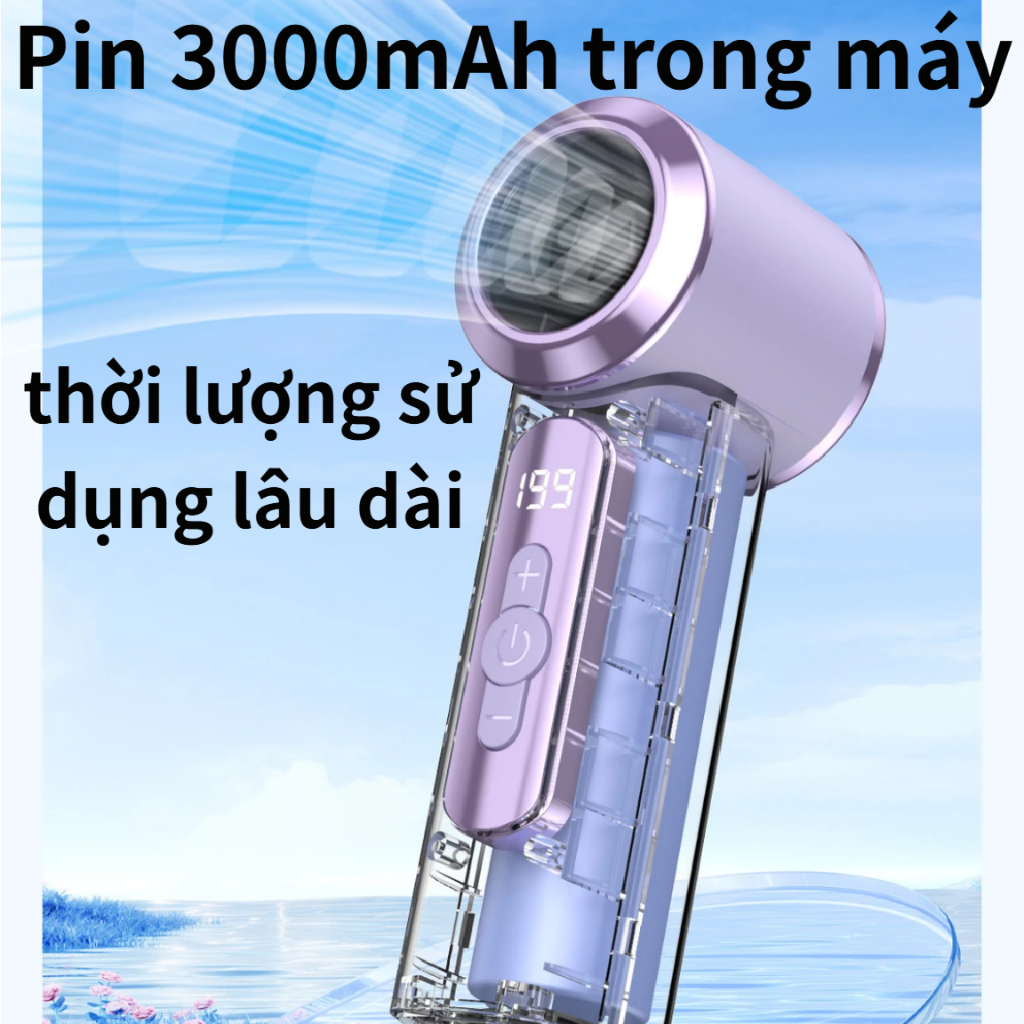 Quạt Cầm Tay Mini |199 Cấp Điều Chỉnh |4000mAh |Sạc Nhanh Type-C |Động cơ không chổi than |Làm Mát Tức Thì Dưới 40°C
