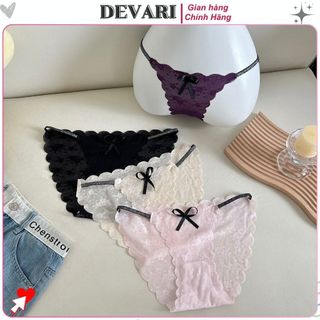 Quần lót nữ ren lưới viền lượn sóng xinh xắn gợi cảm quyến rũ dây mảnh đính nơ đáng yêu DEVARI L1006
