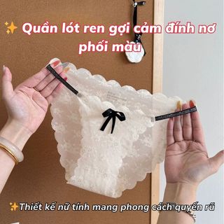 Quần lót nữ ren lưới viền lượn sóng xinh xắn gợi cảm quyến rũ dây mảnh đính nơ đáng yêu DEVARI L1006