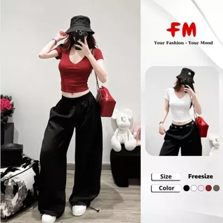 Áo Thun Croptop Nữ FMSTYLE SHOP -Cổ Tim Tay Ngắn Trơn Ôm Dáng Trẻ Trung Phong Cách Hàn Quốc 26030200