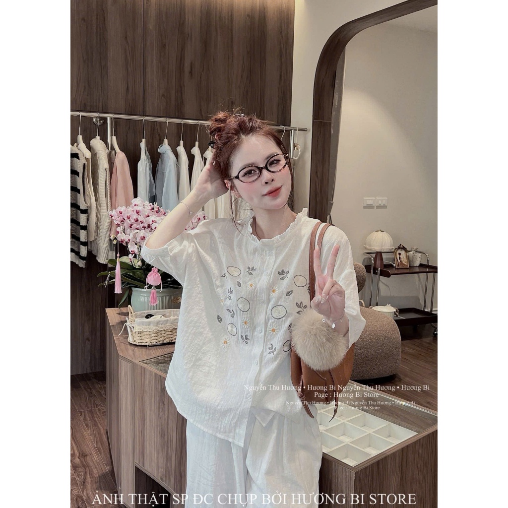NH CLOTHER -Set đồ đi chơi chất đũi mềm mát áo tay lỡ thêu hoa kèm quần suông