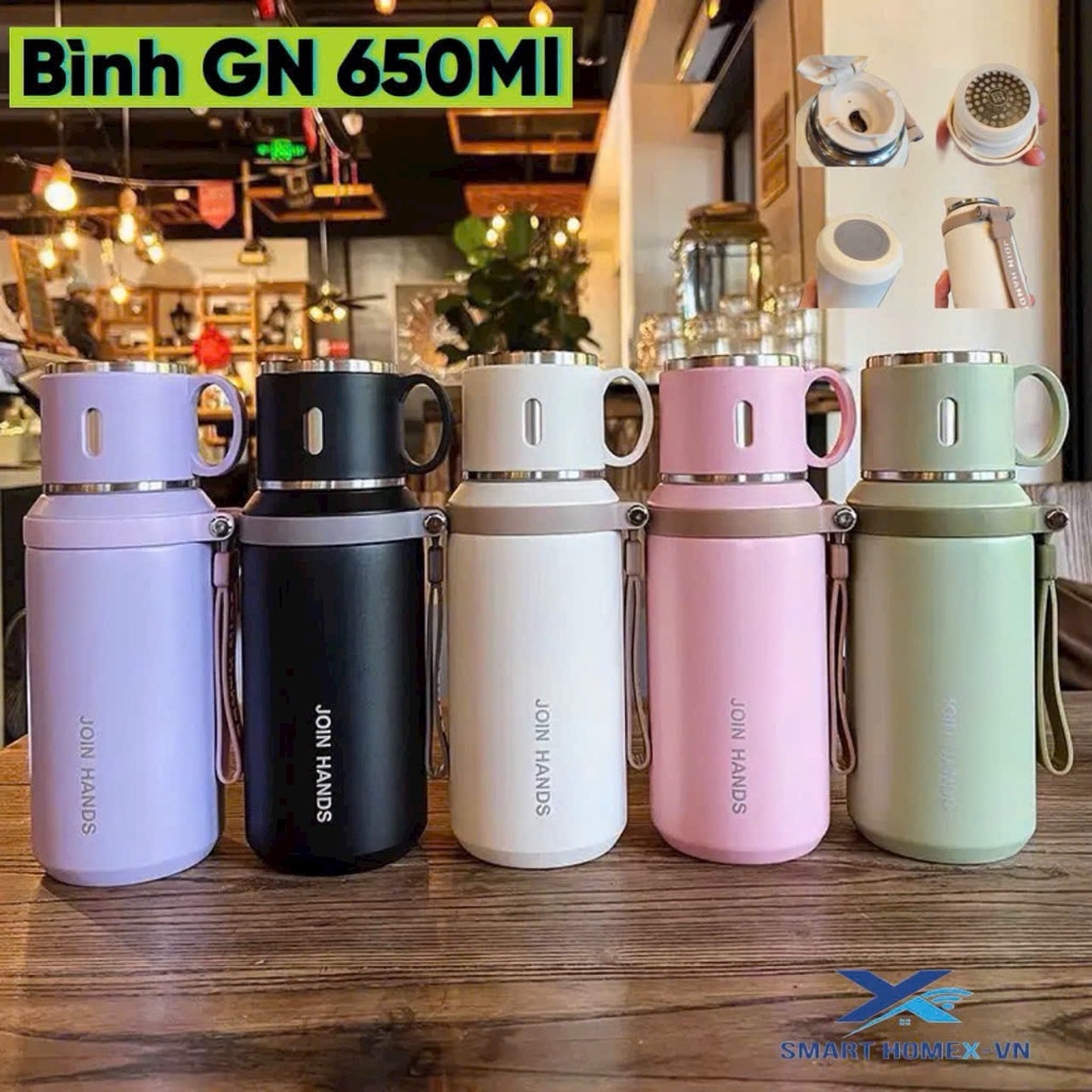 Bình giữ nhiệt JOIN HANDS inox 316 cao cấp 600Ml nắp làm cốc có lõi lọc trà tiện lợi
