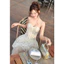 Đầm 2 dây cúp ngực ren corset phối chân lưới xoè dài
