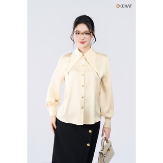 Áo Sơ Mi Nữ 𝐂𝐂𝐇𝐀𝐓 Dáng Suông Kiểu Calla Cổ Nơ Dài Chất Liệu Lụa Mềm Mại 25FDL2021ST