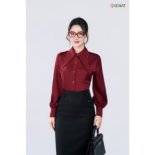 Áo Sơ Mi Nữ 𝐂𝐂𝐇𝐀𝐓 Dáng Suông Kiểu Calla Cổ Nơ Dài Chất Liệu Lụa Mềm Mại 25FDL2021ST