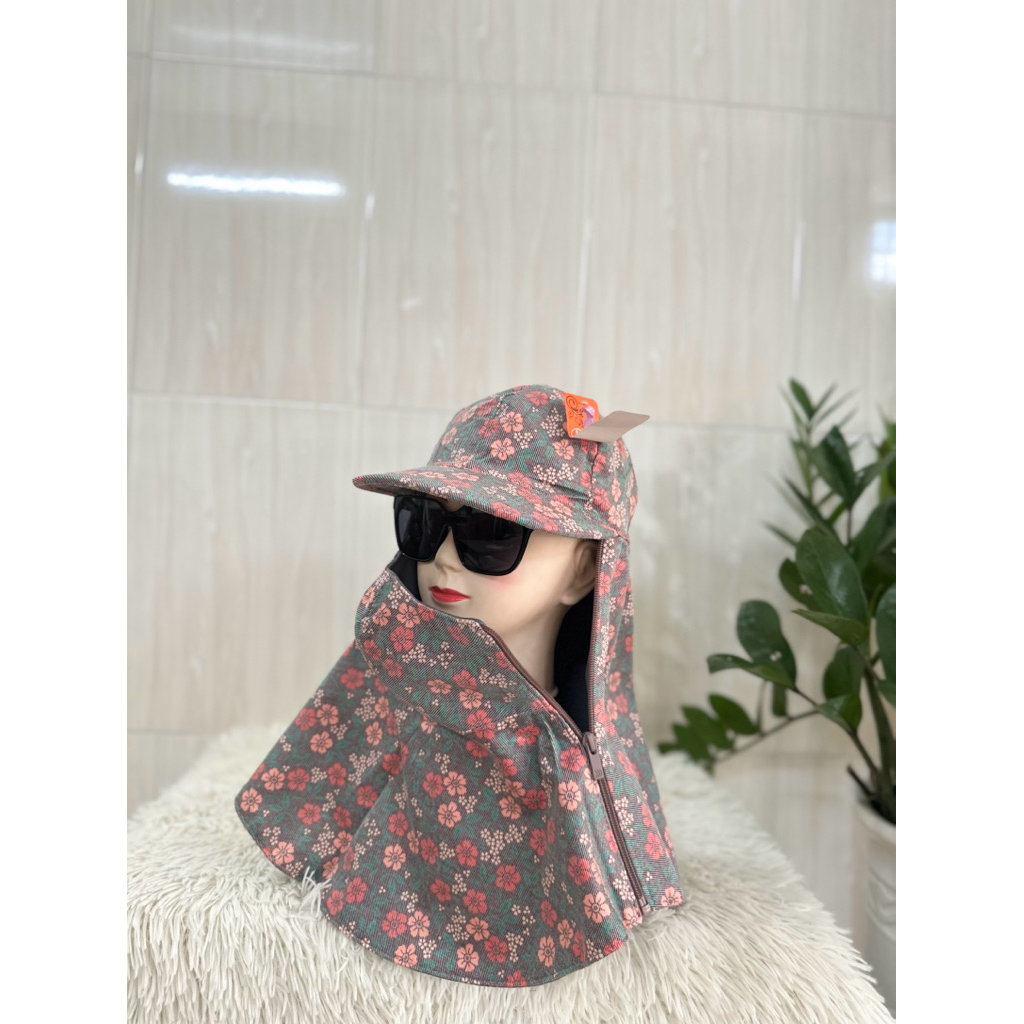 Nón Khẩu Trang Chống Nắng Cao Cấp – Che Kín Mặt, Dây Kéo Miếng Dán, Thoáng Mát Freesize