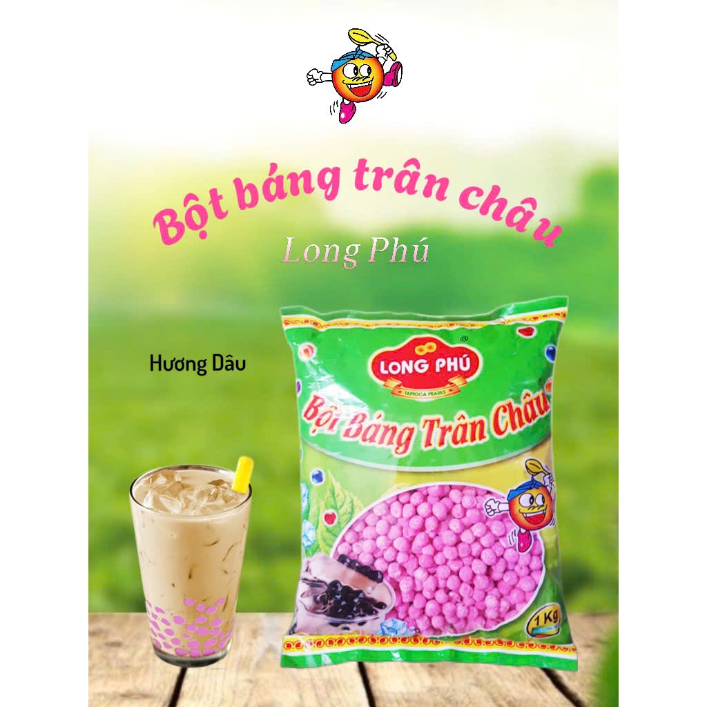 Bột Báng Trân Châu Hương Trái Cây 3 Màu Long Phú gói 1kg - Topping, Nguyên Liệu Trà Sữa, Chè.