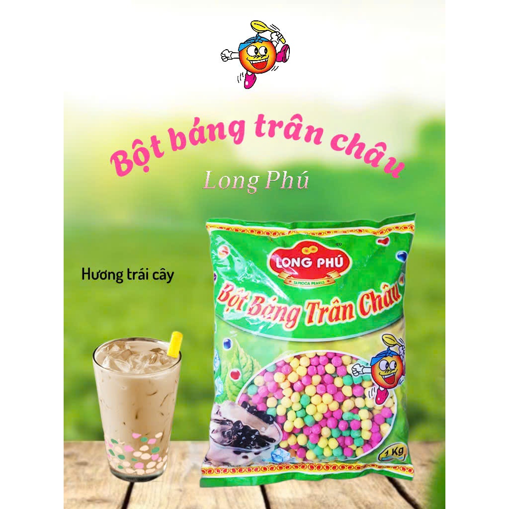 Bột Báng Trân Châu Hương Trái Cây 3 Màu Long Phú gói 1kg - Topping, Nguyên Liệu Trà Sữa, Chè.