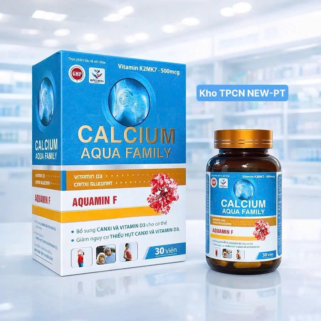 Canxi Aqua Family Aquamin F Chính Hãng Hộp 30 Viên - Viên uống Calcium + Vitamin D3K2 xương khớp chắc khỏe cao lớn