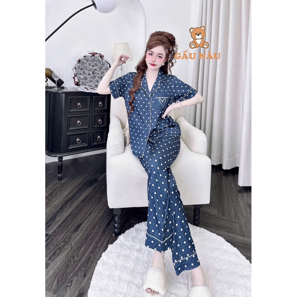 [ TNQD060624 ]Đồ nữ mặc nhà áo tay ngắn quần dài phối màu trơn sang chảnh mẫu chất lụa latin