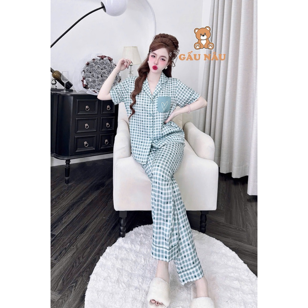 [ TNQD060624 ]Đồ nữ mặc nhà áo tay ngắn quần dài phối màu trơn sang chảnh mẫu chất lụa latin