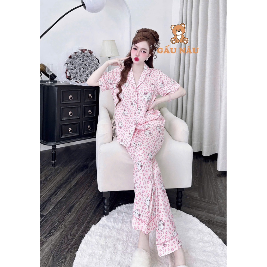 [ TNQD060624 ]Đồ nữ mặc nhà áo tay ngắn quần dài phối màu trơn sang chảnh mẫu chất lụa latin