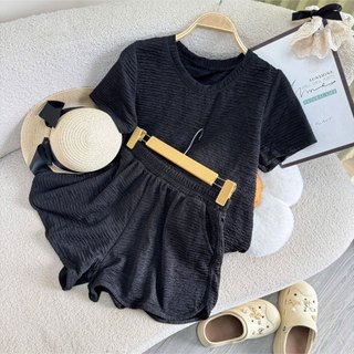 Set đồ NHỎ CLOTHING bigsize nữ tay ngắn cổ tròn kèm quần đùi ống rộng lưng thun co giãn chất xốp nhật trẻ trung SET821