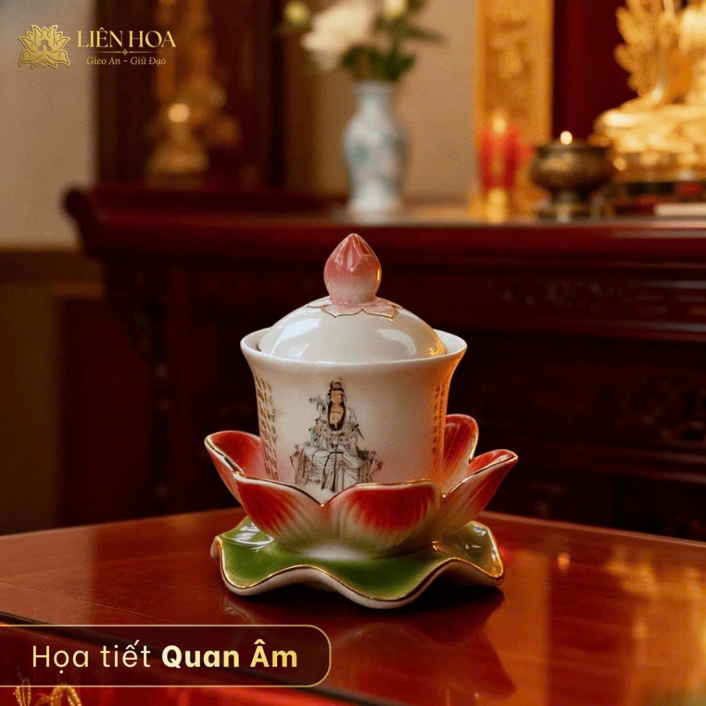 Ly Nước Thờ Phật Đế Hoa Sen Gốm Sứ Cao Cấp | Ly Nước Bàn Thờ, Ly Nước Cúng Họa Tiết Quan Âm Đại Bi