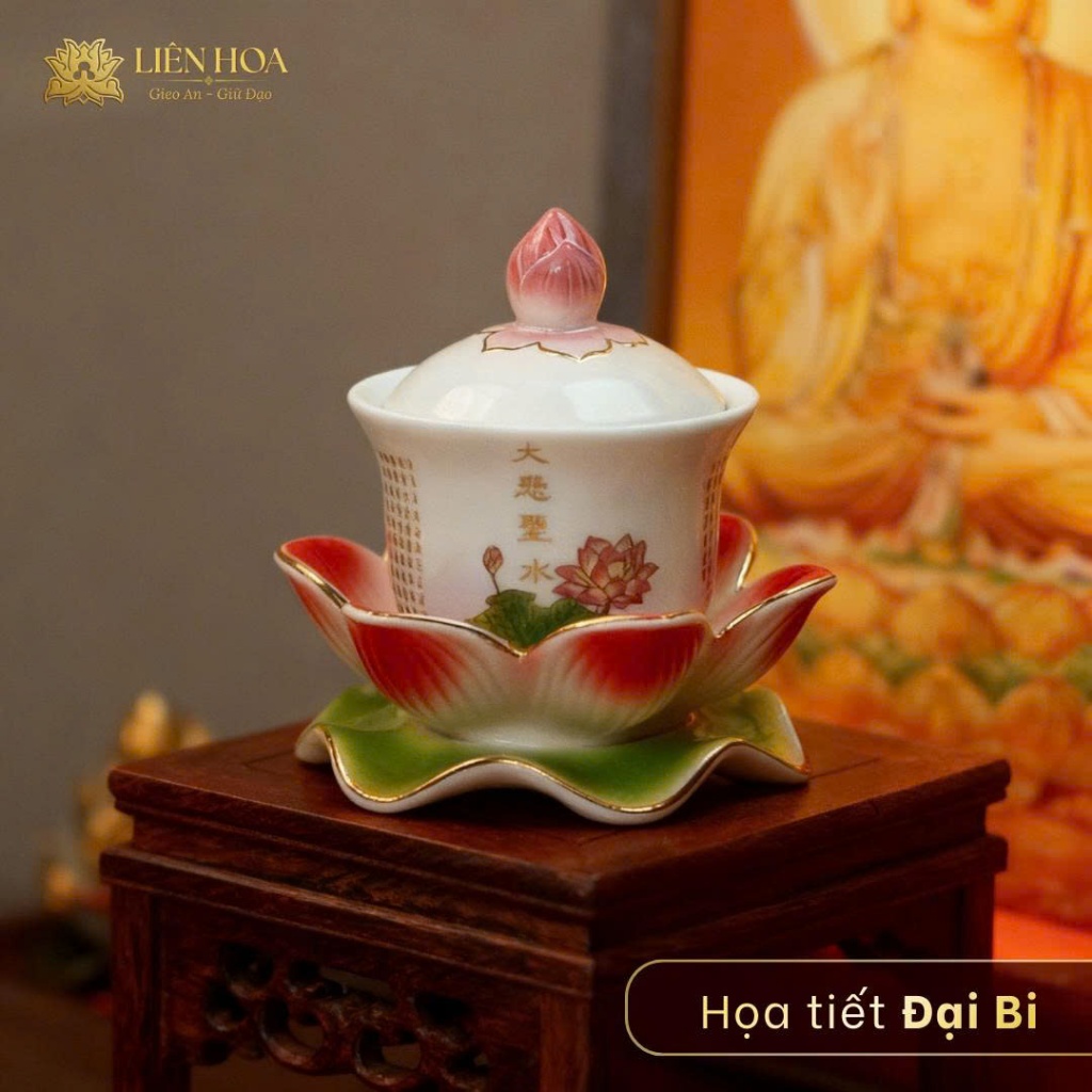 Ly Nước Thờ Phật Đế Hoa Sen Gốm Sứ Cao Cấp | Ly Nước Bàn Thờ, Ly Nước Cúng Họa Tiết Quan Âm Đại Bi