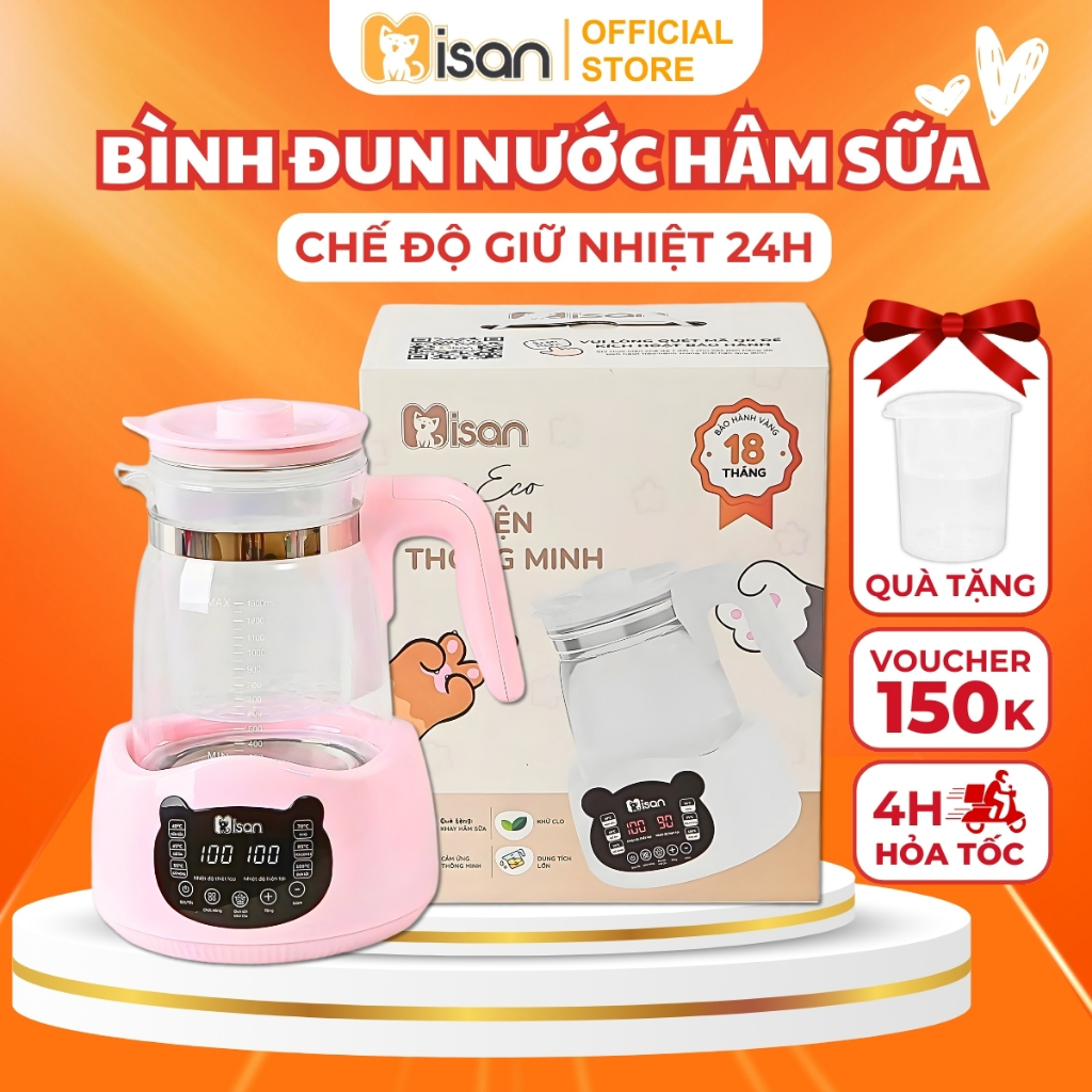 Ấm Đun Nước Hâm Nước Pha Sữa Cho Bé Giữ Nhiệt Thông Minh Misan Siêu Tiện Lợi 